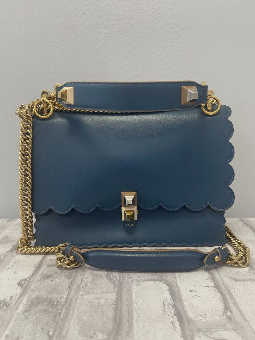 Fendi Kan I Top Handle Shoulder Bag in Blue - Preowned